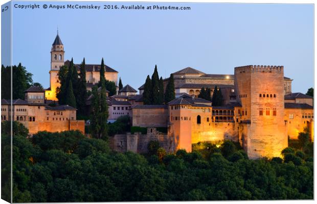 Alhambra Palace at dusk Canvas Print by Angus McComiskey
