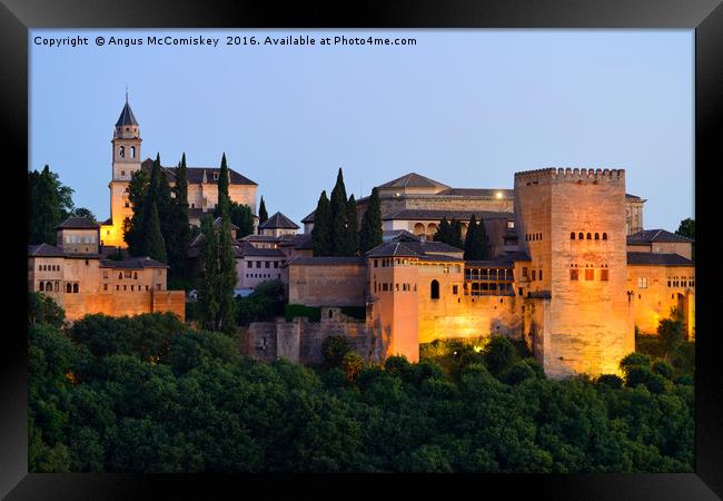 Alhambra Palace at dusk Framed Print by Angus McComiskey
