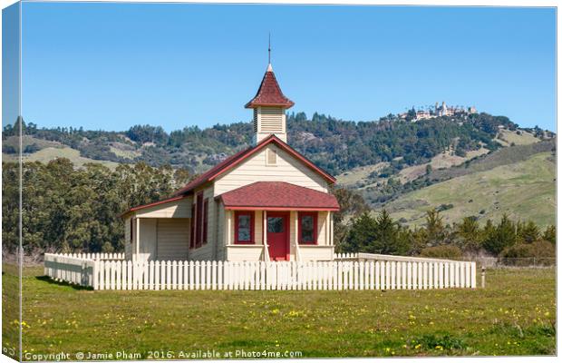 The Old San Simeon Schoolhouse in California with  Canvas Print by Jamie Pham