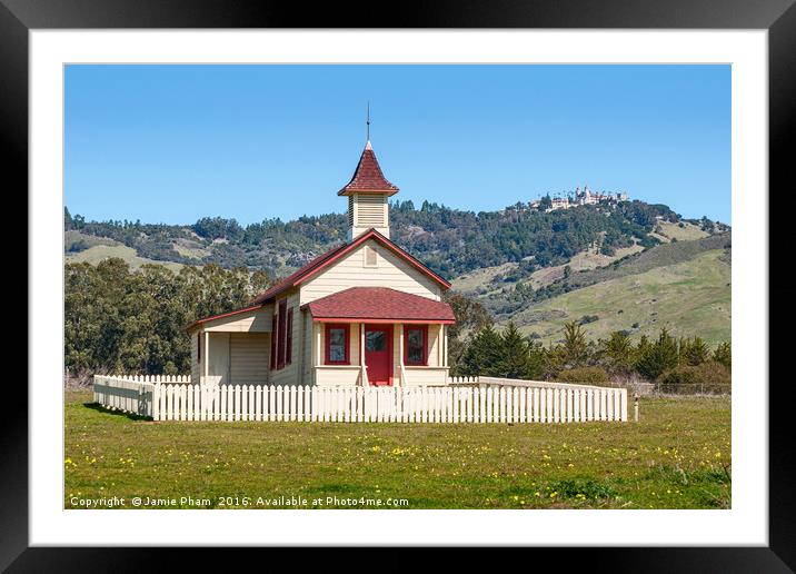 The Old San Simeon Schoolhouse in California with  Framed Mounted Print by Jamie Pham