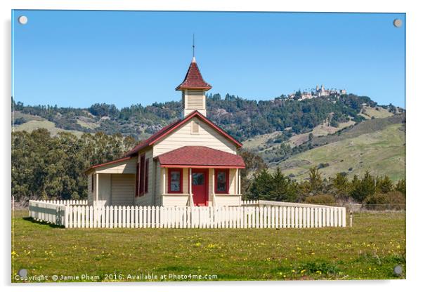 The Old San Simeon Schoolhouse in California with  Acrylic by Jamie Pham