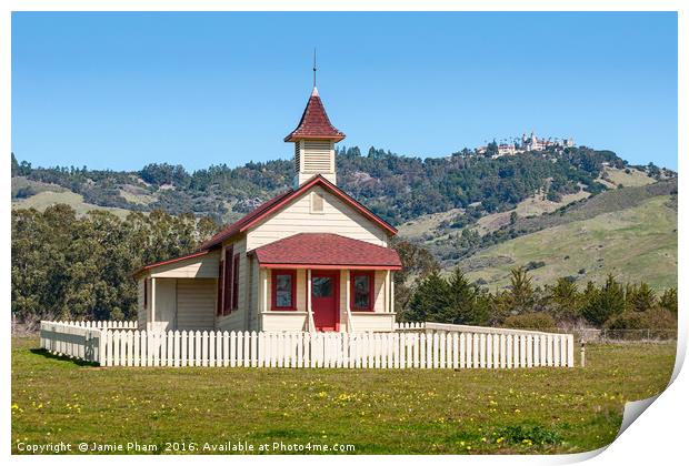 The Old San Simeon Schoolhouse in California with  Print by Jamie Pham