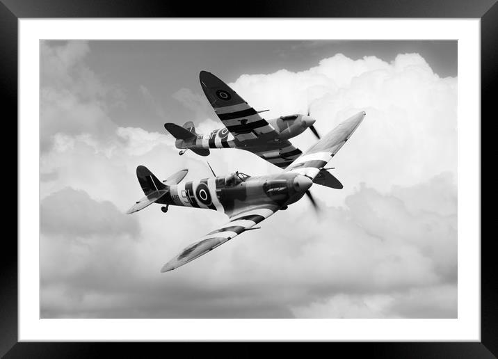 Spitfires - Mono Framed Mounted Print by J Biggadike