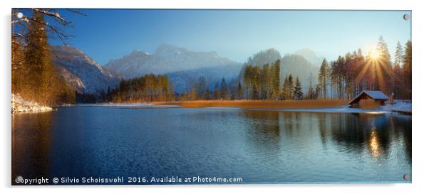 Alp Lake Winter  Pano Acrylic by Silvio Schoisswohl