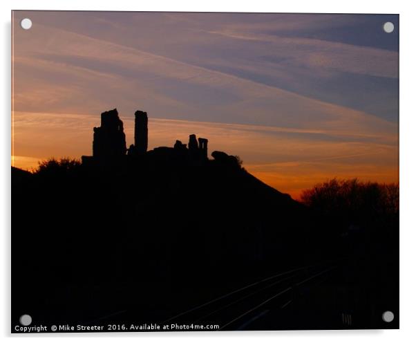 Sunset over Corfe Castle Acrylic by Mike Streeter
