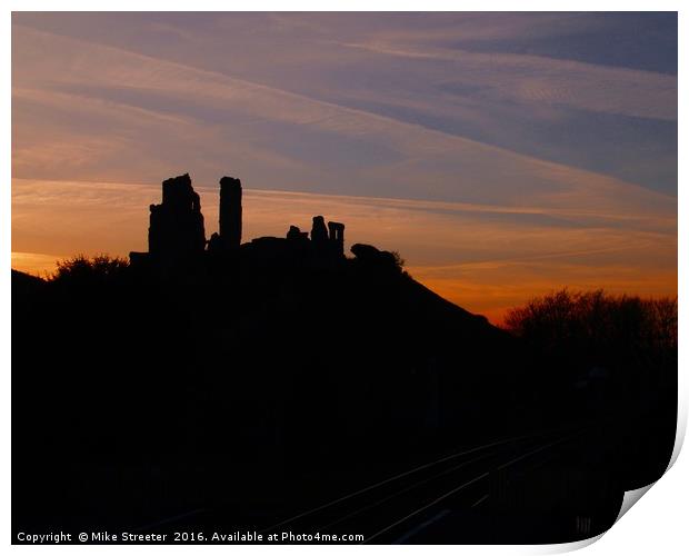 Sunset over Corfe Castle Print by Mike Streeter