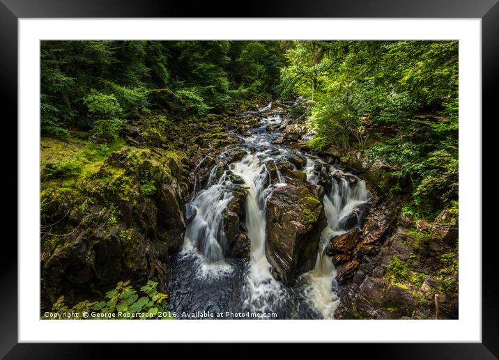 The Black Linn falls at the Hermitage in Perthshir Framed Mounted Print by George Robertson