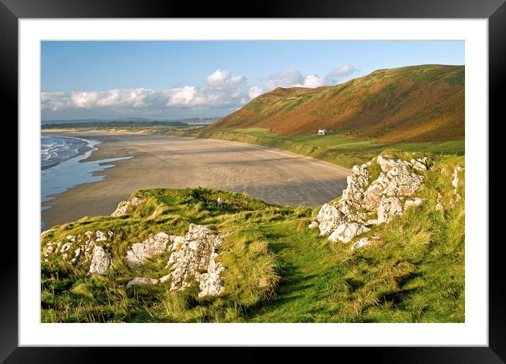 Rhossili Bay on the Gower Peninsula in south Wales Framed Mounted Print by Nick Jenkins
