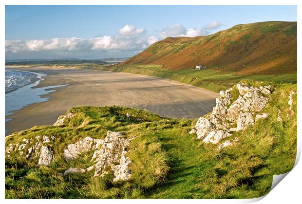 Rhossili Bay on the Gower Peninsula in south Wales Print by Nick Jenkins