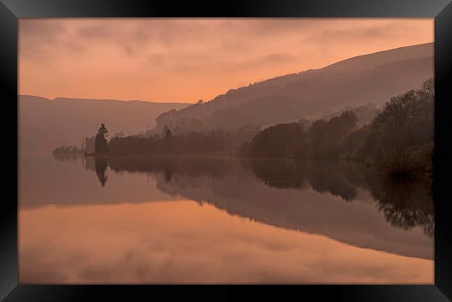 Talybont Reservoir under a sunset glow Brecon Beac Framed Print by Nick Jenkins