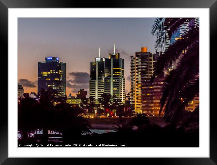 Montevideo Cityscape Scene at Twilight Framed Mounted Print by Daniel Ferreira-Leite