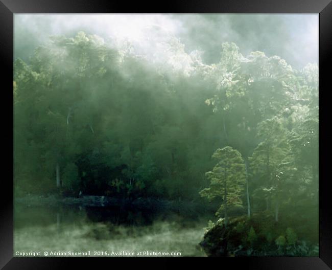 Morning mist on Loch Beinn a' Mheadhoin in Glen Af Framed Print by Adrian Snowball