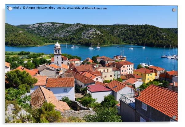 Red tiled rooftops of Skradin Acrylic by Angus McComiskey