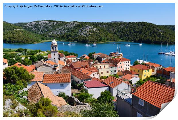 Red tiled rooftops of Skradin Print by Angus McComiskey