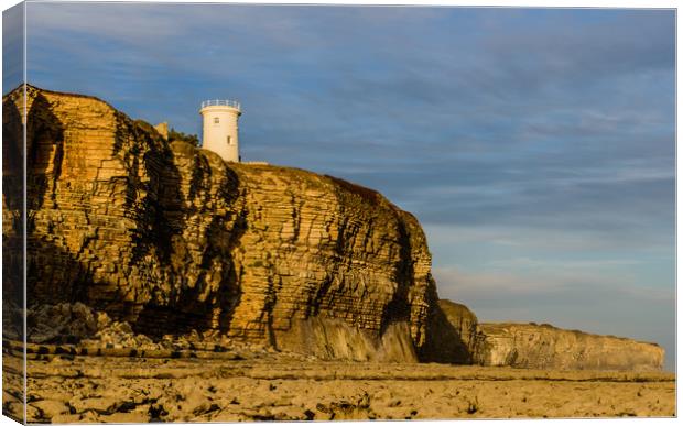 Nash Point Old Lighthouse from Nash Point Beach  Canvas Print by Nick Jenkins
