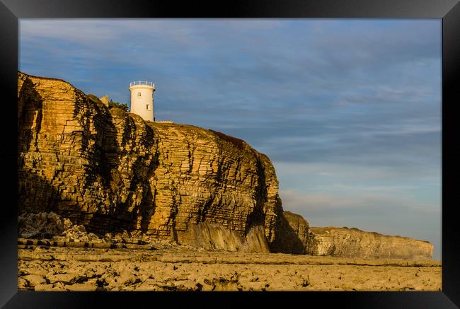 Nash Point Old Lighthouse from Nash Point Beach  Framed Print by Nick Jenkins