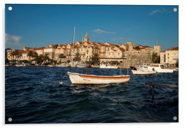 Korcula city on the island Korcula as a part of Croatia in Adriatic sea. Acrylic by Sulejman Omerbasic