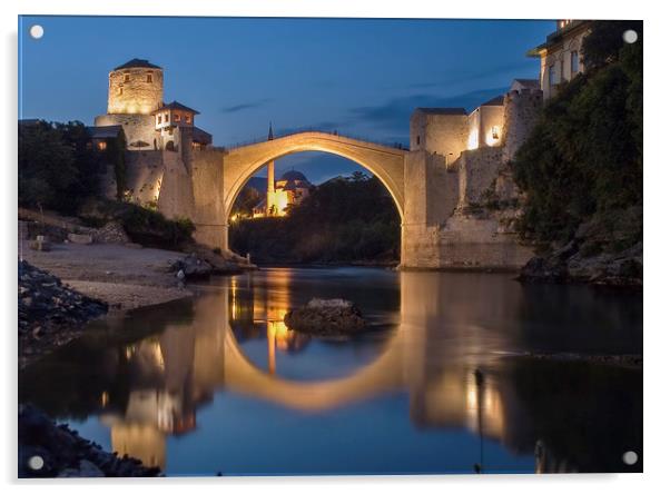 Old Bridge in Mostar Acrylic by Sulejman Omerbasic