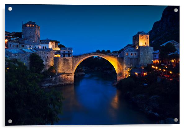 Old Bridge in Mostar Acrylic by Sulejman Omerbasic
