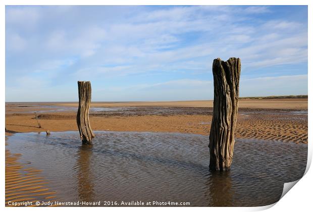 Wooden Posts, Titchwell beach Print by Judy Newstead-Howard