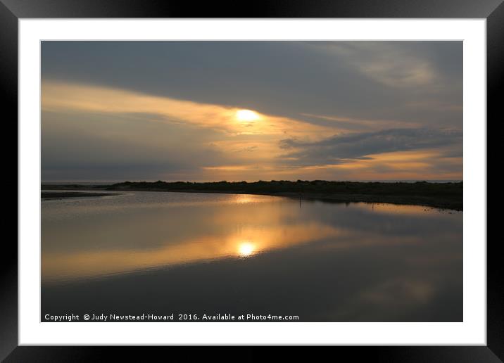Sunset over Holme beach, Norfolk Framed Mounted Print by Judy Newstead-Howard