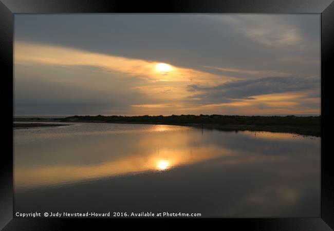 Sunset over Holme beach, Norfolk Framed Print by Judy Newstead-Howard