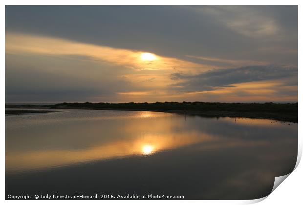 Sunset over Holme beach, Norfolk Print by Judy Newstead-Howard