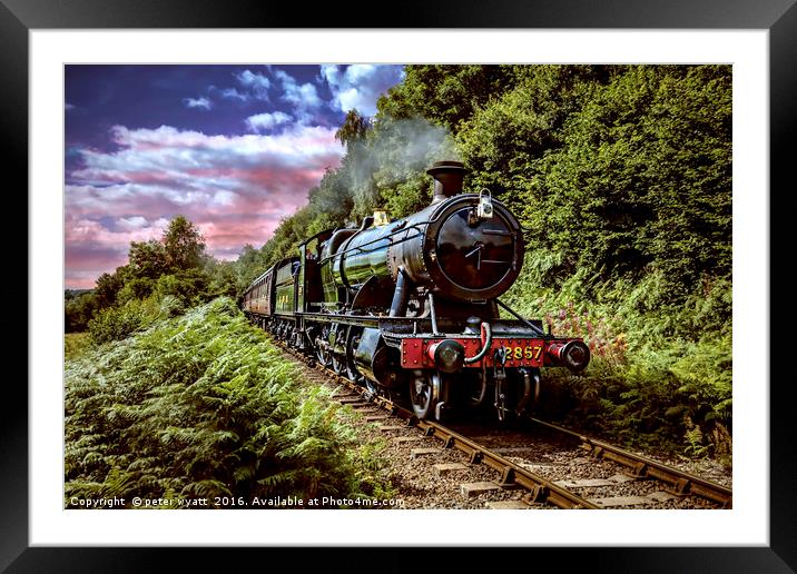 Steam train in the valley Framed Mounted Print by peter wyatt
