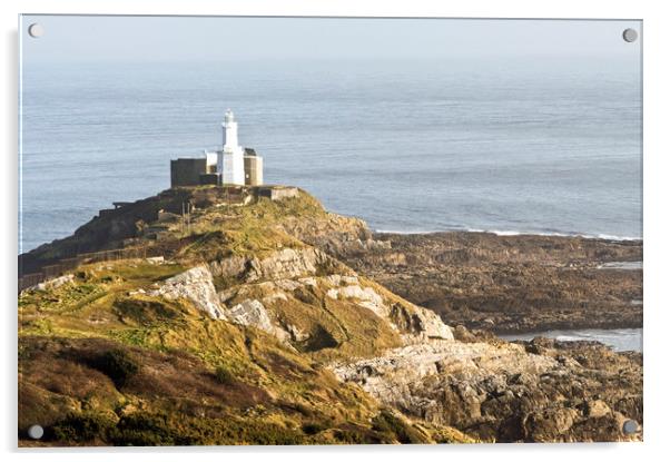 The Mumbles Lighthouse at Bracelet Bay Swansea  Acrylic by Nick Jenkins