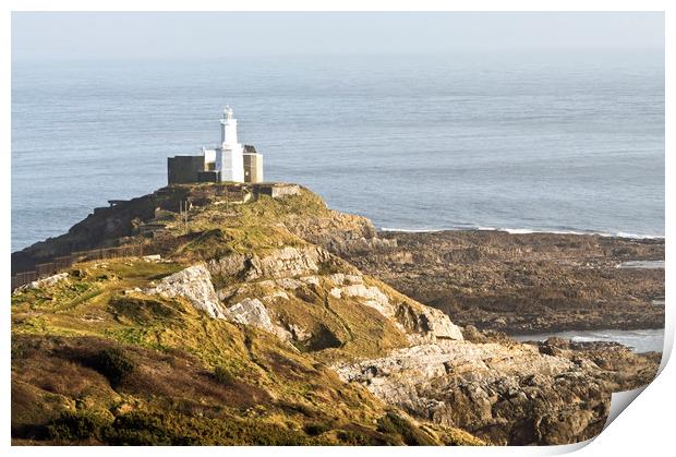 The Mumbles Lighthouse at Bracelet Bay Swansea  Print by Nick Jenkins