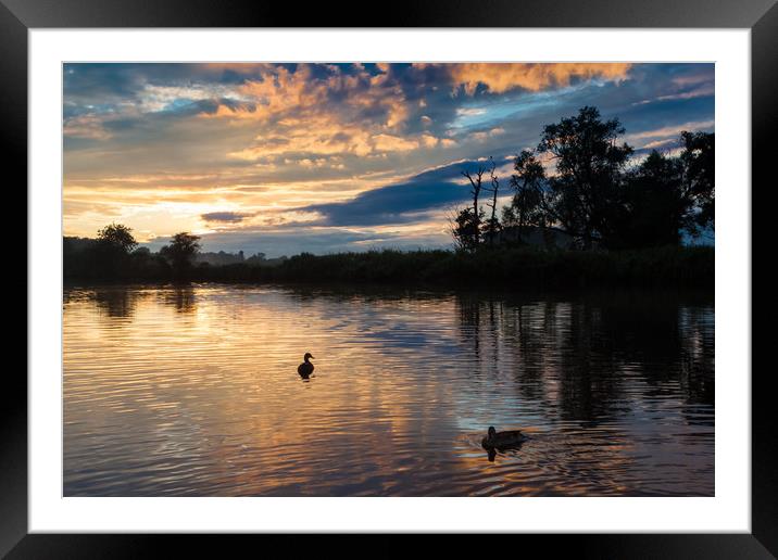 Silhouetted ducks at sunset Framed Mounted Print by George Cairns