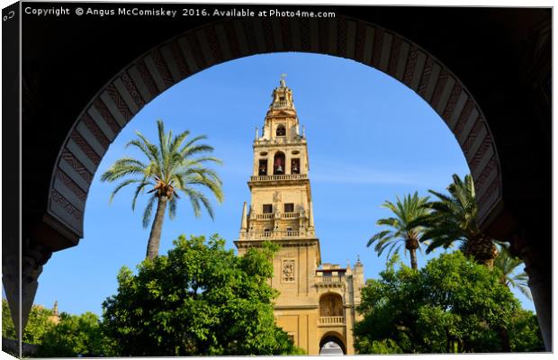 Bell tower in Court of the Orange Trees Canvas Print by Angus McComiskey