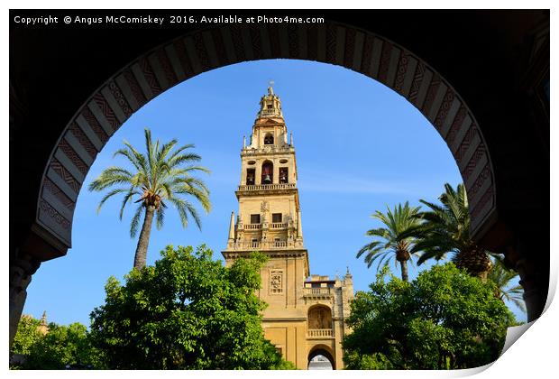 Bell tower in Court of the Orange Trees Print by Angus McComiskey