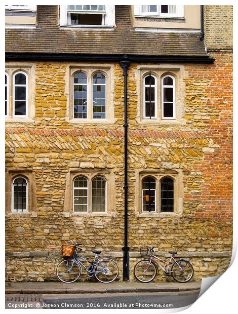 Bikes at Trinity College Cambridge  Print by Joseph Clemson