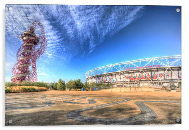West Ham FC Stadium And The Arcelormittal Orbit  Acrylic by David Pyatt