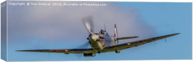 Head on Spitfire flyby Canvas Print by Tom Dolezal