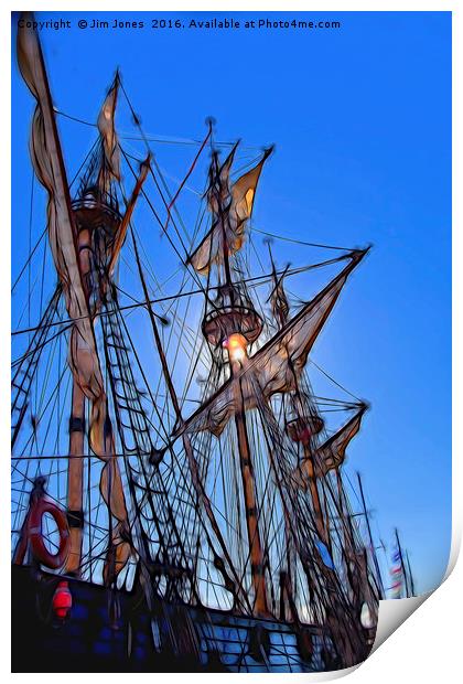 Artistic Tall Ship masts Print by Jim Jones