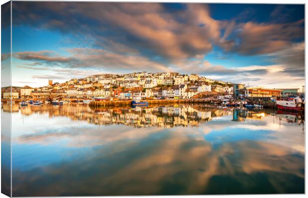 Brixham Harbour Reflections Canvas Print by Nigel Martin