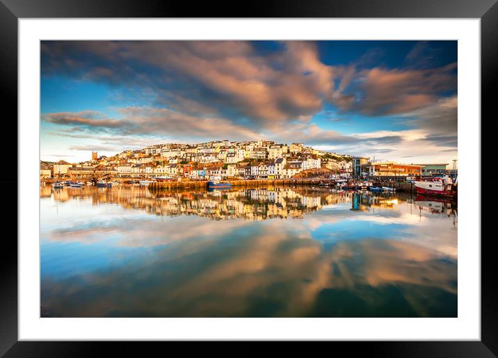 Brixham Harbour Reflections Framed Mounted Print by Nigel Martin
