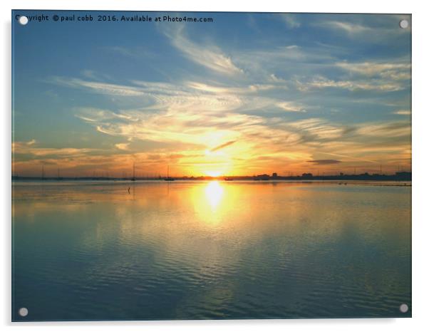 Blue water sunset. Acrylic by paul cobb