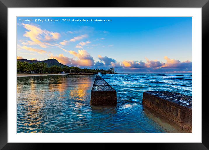 Waikiki Sunrise Framed Mounted Print by Reg K Atkinson