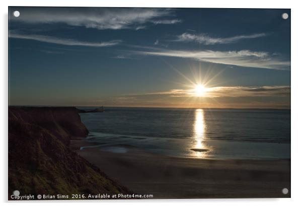 Sunset over Rhossili bay Acrylic by Brian Sims