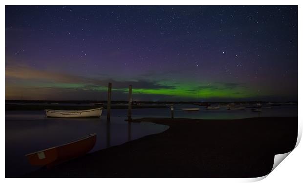 The Northern lights over Brancaster Staithe (2) Print by Gary Pearson