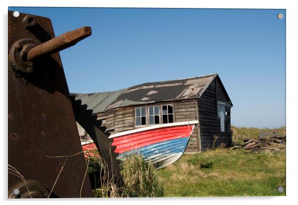 Bendy Fishermans boathouse, Bednell Northumberland Acrylic by Ivan Kovacs