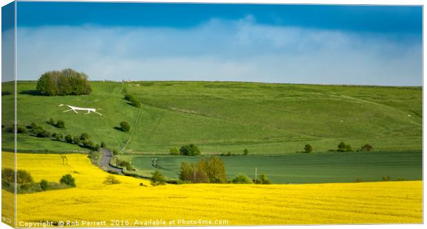 Whitehorse over Rape Seed Canvas Print by Rob Perrett