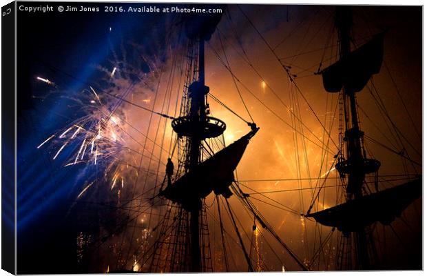Fireworks and Tall Ships Canvas Print by Jim Jones