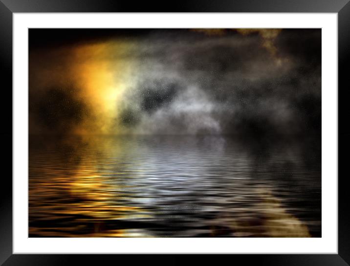 Digital, sea, night, mist Framed Mounted Print by Raymond Gilbert