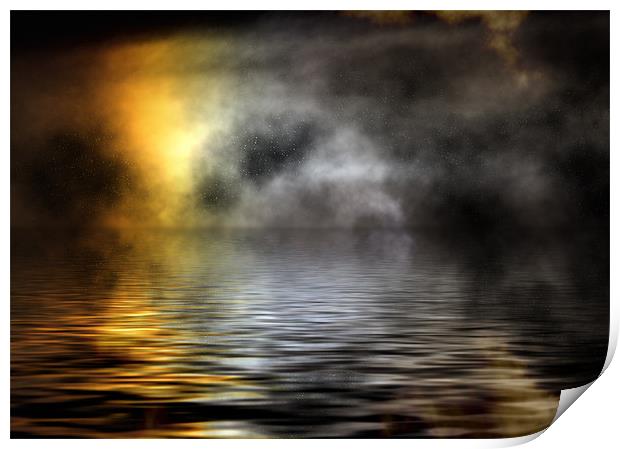 Digital, sea, night, mist Print by Raymond Gilbert