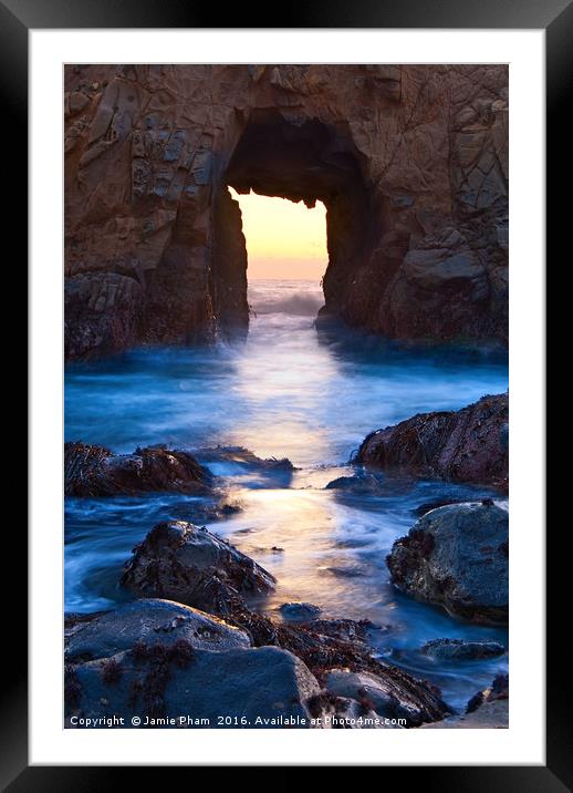 Sunset on Arch Rock in Pfeiffer Beach, Big Sur. Framed Mounted Print by Jamie Pham
