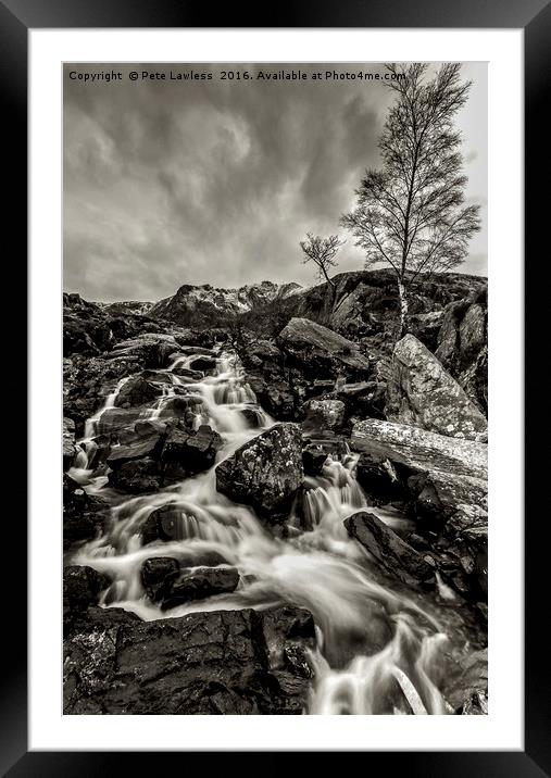 Rhaeadr Idwal Snowdonia mono Framed Mounted Print by Pete Lawless